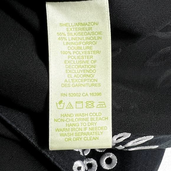 Sigrid Olsen Sleeveless Embroidered Silk Linen A Line Dress Black White Womens 4 - Picture 11 of 12